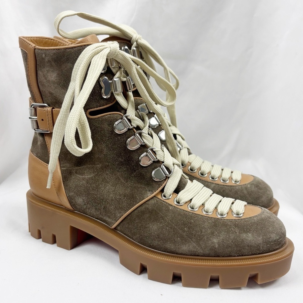Christian Louboutin Macademia Moto Combat Lace Up Suede Leather Boots EU 36.5